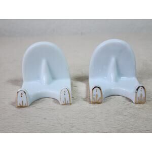 Plate Holder White Porcelain w/ Gold 1 3/4" Made in Japan x2 Collectible Vintage